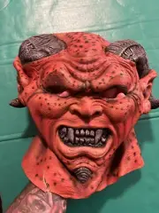 Rubie’s Red Devil Adult Halloween Mask Scary Latex Monster Horns Lucifer Satin