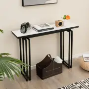 Costway110cm Faux Marble Console Table with Sturdy Metal Legs-Black