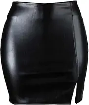 [Generic] Women's High Waisted Split Hem Short PU Leather Skirt