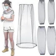 5Pcs Anti Mosquito Netting Suit, Mosquito XL Head Hat with Mesh Net, Arm and Leg Sleeves Protective Cover for Camping Fishing