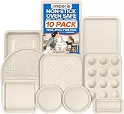 Emporio Kitchen Stackable Baking Pan Set - Nonstick White Marble Coating, Carbon Steel Bakeware Sets, PFOA, PFOS, PTFE Free, Recipe Booklet Included, Oven Safe Tray (Up to 450° F), Set of 10 - White