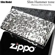 Zippo Slim Hammer Tone Platinum Silver Serial Number Included 2 Sided Finish