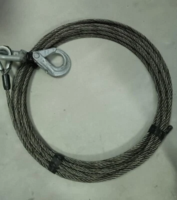 1/2" X 50' Steel Coree Winch Line with 3/8" Seivel Self Locking Hook