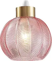 HARPER LIVING Pink Glass Lampshade, Pendant Light Easy Fit Shade, Lovely Pink Glass Ceiling Pendant Light Shade with Antique Gold Top, Elegant Lampshades, 20.5cm Diameter (Pink)