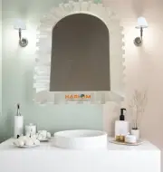 36"x24" Handmade Selenite Crystal Wall Mirror Natural Stone Frame for Home Deco