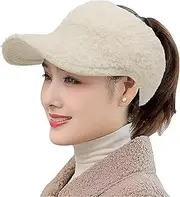 [KorhLeoh] Women's BeanieTail Warm Knit Hat, Winter Warm Knit Messy High Bun Ponytail Hats Visor Beanie Cap (S-M)