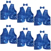 6x Kids Sequin Vest Bow Tie Set Costume 80s Party Dress Up Waistcoat - Blue
