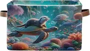 Sea Turtle Otter Cute Organizer Bins with Handle, Collapsible Home School Organizers, Set of 2