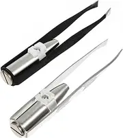 MOTHNUR 2Pcs LED Light Stainless Steel Eyebrow Clips Slip Durable Hair Removal Tool for Precision Grooming Convenient Makeup Tweezers for Women and Men Black Silver
