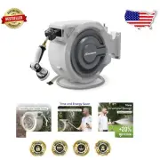 110 FT Self-Retracting Hose Reel with 180° Pivot for Complete Garden Coverage