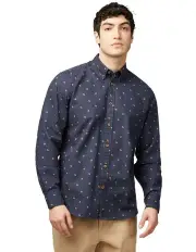 [Ben Sherman] Scattered Geo Print Brushed Twill Long Sleeve Shirt in Mood Indigo