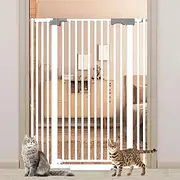 Amibud 130cm Extra Tall Cat Gate for Doorway, Auto Close Pet Barrier No Drill, Pressure Mounted Dog Gate Indoor: 76-104cm Wide(White)
