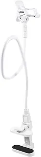 KOMBIUDA Gooseneck Phone Holder with Flexible Long Arm and Clip Base Tablet Stand for Cellphones and E Readers Slip Design Compatible with Devices Under White
