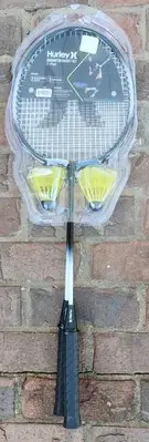 HURLEY Sports Badminton Racket Set; 2 Rackets w/ Steel Shafts, 2 Shuttlecocks