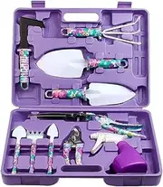 Garden Tool Set, 10 Pieces Gardening Tools Kit with Purple Flower Print, Ergonomic Handle Trowel Rake Weeder Pruner Shears Sprayer, Garden Hand Tools with Carrying Case Gardening Gifts for Women