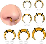 [Casvort] 7 PCS 14G-2G Cozy Glass Septum Stretching Kits Pincher Taper with O-Rings Buffalo Septum Retainers Hypoallergenic Fresh Stretch Body Piercing Retainers Ear Hangers for Stretched Lobe