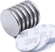 Super Strong Neodymium Disc Magnets With Double-Sided Adhesive, Powerful Permanent Rare Earth Magnets for Fridge, DIY, Building, Scientific, Craft, and Office, 1.26 Inch D x 1/8 Inch H - 6 Packs
