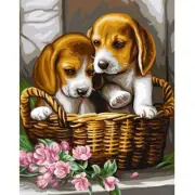 Paint By Numbers Adults kids Dogs In Basket DIY Painting Kit 40x50CM Canvas
