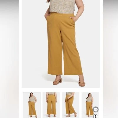 NYDJ Pull On Straight Leg Crinkled Gauze Pants Size XL Olive Oil