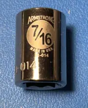 11-014 ARMSTRONG TOOLS 7/16" 6 POINT 3/8" DRIVE SOCKET 11014 NEW USA MADE