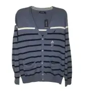 New Nautica Cardigan Sweater Striped Light Blue Men's XL