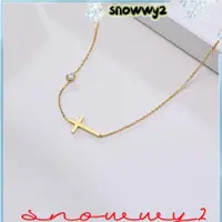 在飛比找蝦皮購物優惠-SNOWWY2簡單閃亮鎖骨鍊,鈦鋼十字形黃金十字架項鍊,新建