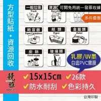 在飛比找Yahoo!奇摩拍賣優惠-【競雅】5天出貨- 15x15cm戶外耐候 垃圾分類貼紙 垃