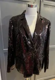 Chicos Shining Tuxe Sheron Jacket Sequin Blazer Chocolate Brown Sz 2 New