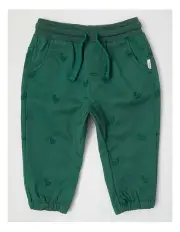 [Sprout] Pull On Dino Embroidered Pants in Forest