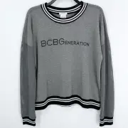 BCBGeneration Womens Sweatshirt Mesh Sleeve Athletic Pullover Retro Gray Large