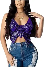 [Generic] 4x Top Women Belly Crop Sequin Outfits Women's Bra Costume Top Tank Vest Dance Sparkly Bandage Business Casual Women Blouse