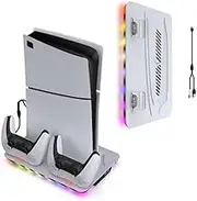 Coyktonty Cooling Fan Dock For PS5 Slim/PS5,Charger Charging dock For PS5 Slim/PS5 Controller RGB lighting mode Adjustable air speed in 3 levels With USB cable
