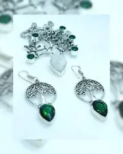 Tree of life Chrome Diopside earrings and Moonstone pendant