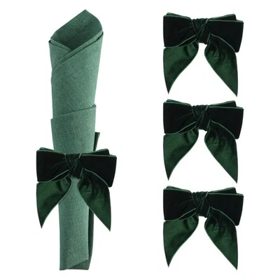 4 Pcs Napkin Rings Bow Velvet Napkin Holder Ring Dining Table Decor Green
