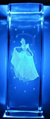 3D CINDERELLA PRINCESS BALL GOWN & STARS CRYSTAL Laser+LIGHT BASE NEW GIFT BOX