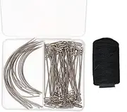 1Set Weaving Thread Polyester Sewing with 50PCS Wig T Pins,20PCS 63mm+76mm C Type Needles Curved Hair Needles Black Sewing Cord