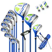 Costway Men's 15 Piece Portable Complete Golf Club Set w/Stand Bag Driver & Putter for Juniors & Professionals Blue
