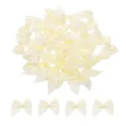 40Pcs Mini Milk White Ribbon Bow with Pearl 1" Ribbon Flowers Applique