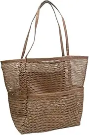 [Augbunny] Mesh Beach Bag Shoulder Bags for Women With 5 Pockets Packable Boho Mesh Pool Bag for Swimming Travel Shopping