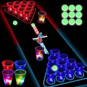 Glowing Beer Pong Table Mat for Drinking Game Light Up Plastic Cups and...