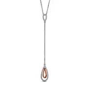0.2 CT. T.W. Natural Diamond Teardrop "Y" Necklace in Sterling Silver and 10K Rose Gold - 38"
