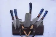 5 Pieces Handmade Damascus Kitchen Knife Chef's Knife Set, Beautiful Wood Handle