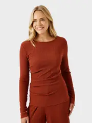 Womens Ruched Side Textured Long Sleeve Top