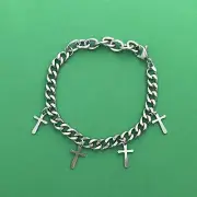 Titanium Steel Link Chain Cross Charm Bracelet for Men,Unisex Hip Hop Bracelet
