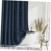 Fabric Shower Curtain, Boho Tufted Geometric 72"W x 72"L (Pack of 1) Navy Blue