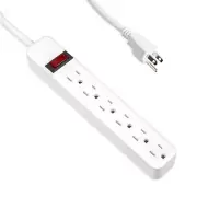 6 Outlet Surge Protector Power Strip 25 ft Cord 14/3 SJT White Power Strip wi...