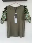 RAGYARD Khaki Peacock Feather-appliquéd Cotton T-shirt SIZE SMALL RRP £60