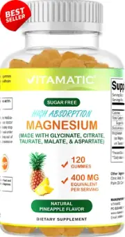 Sugar Free Magnesium Gummies 400mg 120ct Glycinate Citrate Taurate Malate