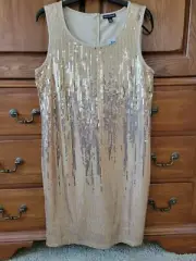 NEW Nina Leonard Sleeveless Sequin Sheath Dress Beige Color LARGE
