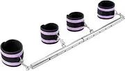 Heavy Duty Stainless Steel Expandable Silver Spreader Bar Home Gym with 4pcs Furry Purple Adjustable Straps,Sports Aid Training Fitness Gear Pilates Aid Kit,Indoor Yoga Set